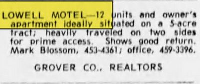 Lowell Motel - Jun 21 1967 Possible Ad For This Motel For Sale (newer photo)